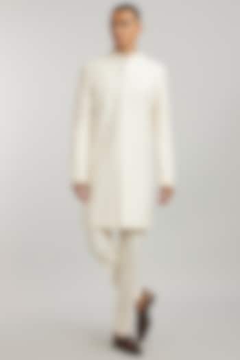 Ivory Silk Embroidered Sherwani  by Bubber Couture