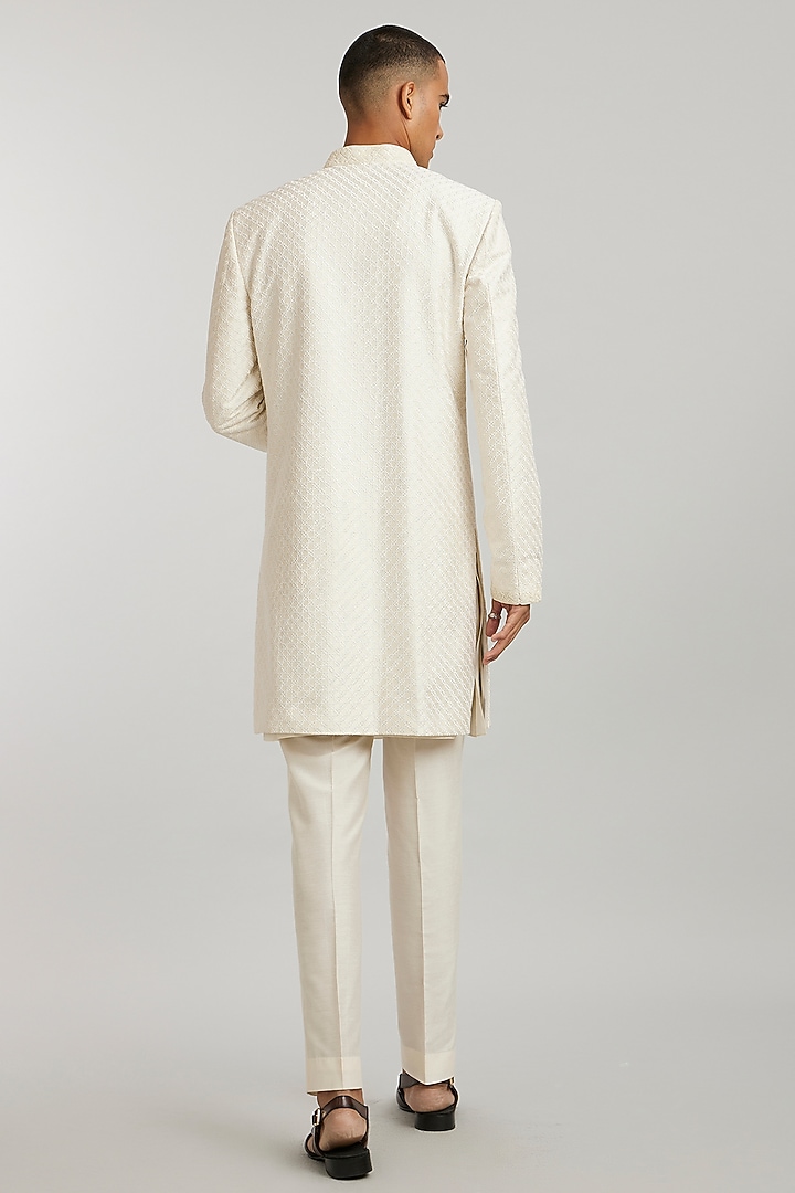 Ivory Silk Embroidered Groom Sherwani by Bubber Couture at Pernia's Pop Up Shop