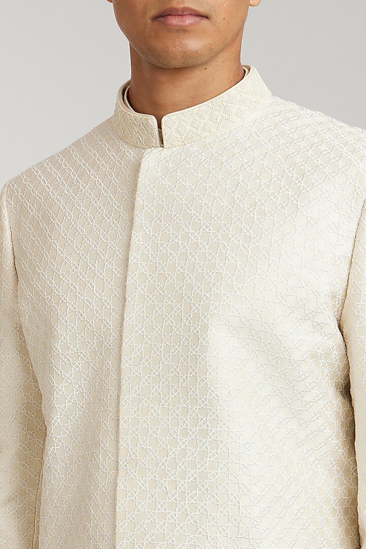 Ivory Silk Embroidered Groom Sherwani by Bubber Couture at Pernia's Pop Up Shop
