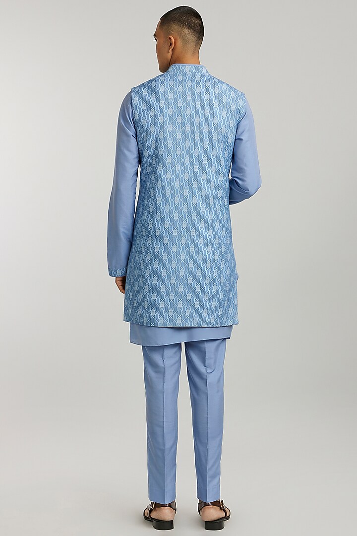Teal Textured Cotton Printed Wedding Sherwani by Bubber Couture at Pernia's Pop Up Shop