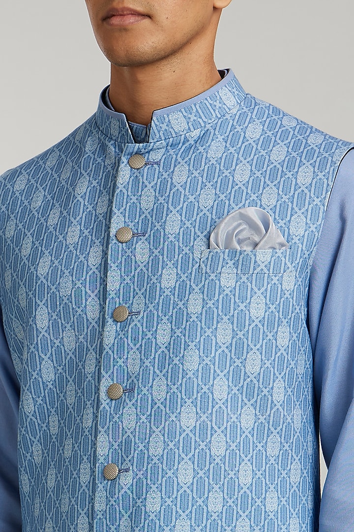 Teal Textured Cotton Printed Wedding Sherwani by Bubber Couture at Pernia's Pop Up Shop
