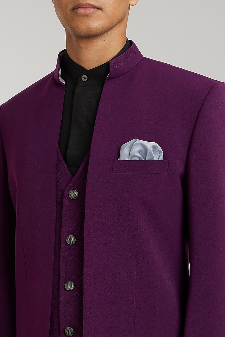 Wine Crepe Wool Layered Wedding Bandhgala by Bubber Couture at Pernia's Pop Up Shop