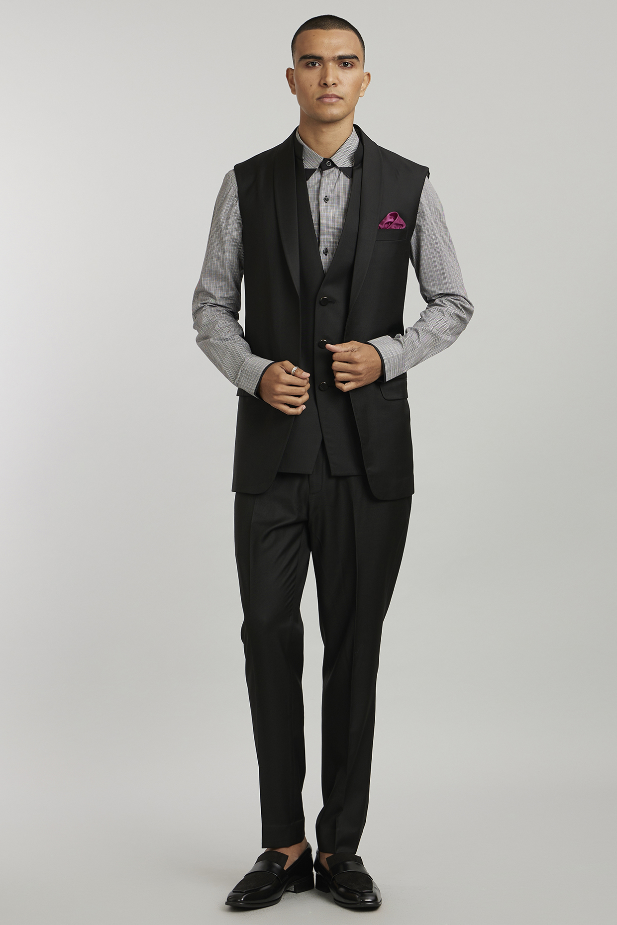 Ebony Wool Layered Bundi Jacket by Bubber Couture at Pernia's Pop Up Shop