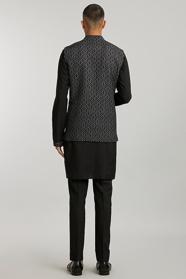 Ebony Textured Cotton Printed Bundi Jacket by Bubber Couture at Pernia's Pop Up Shop