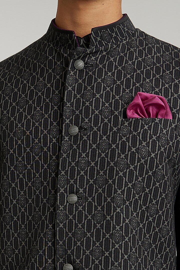 Ebony Textured Cotton Printed Bundi Jacket by Bubber Couture at Pernia's Pop Up Shop