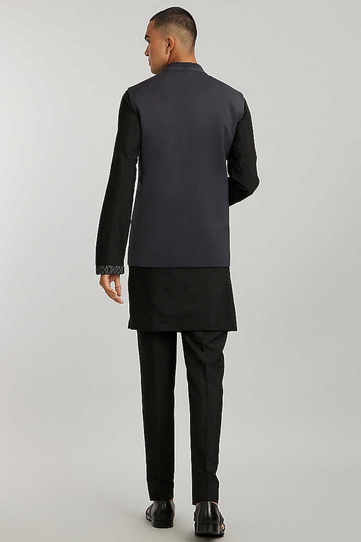 Grey Crepe Wool Bundi Jacket by Bubber Couture at Pernia's Pop Up Shop