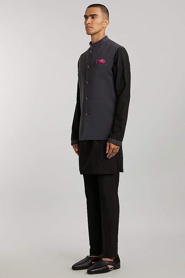 Grey Crepe Wool Bundi Jacket by Bubber Couture at Pernia's Pop Up Shop