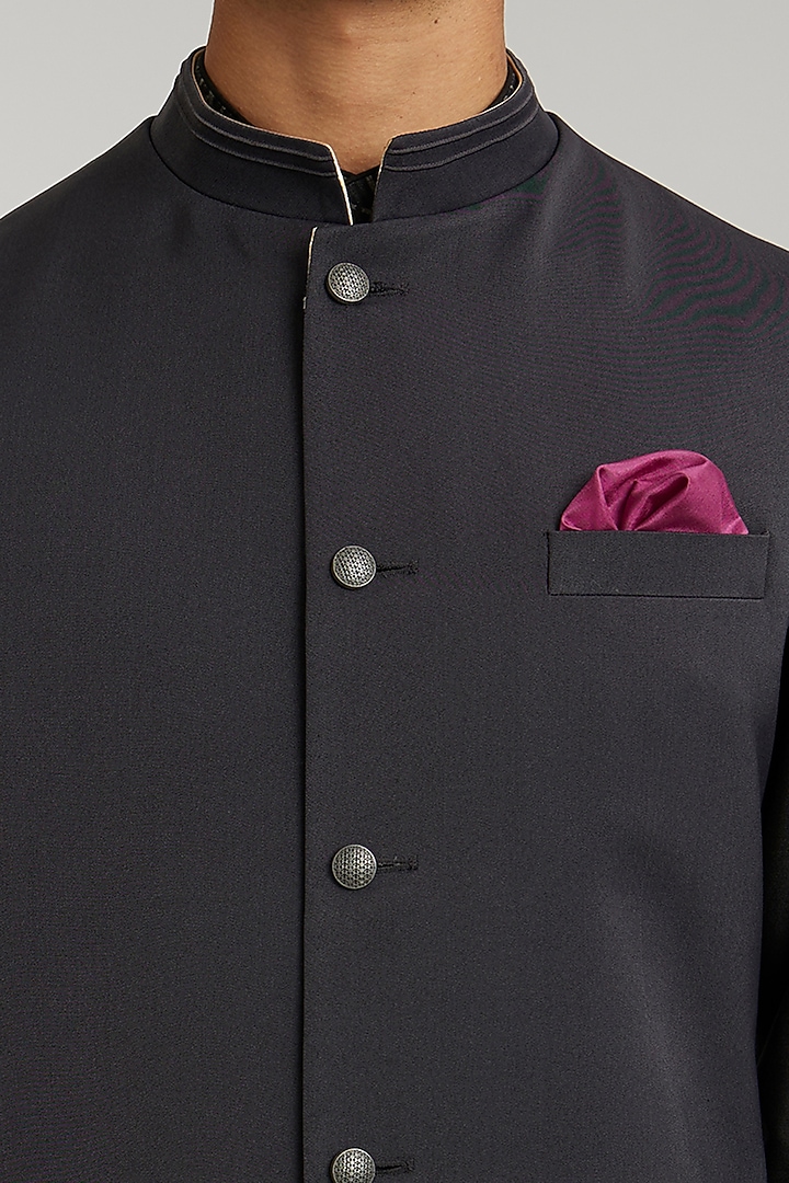 Grey Crepe Wool Bundi Jacket by Bubber Couture at Pernia's Pop Up Shop