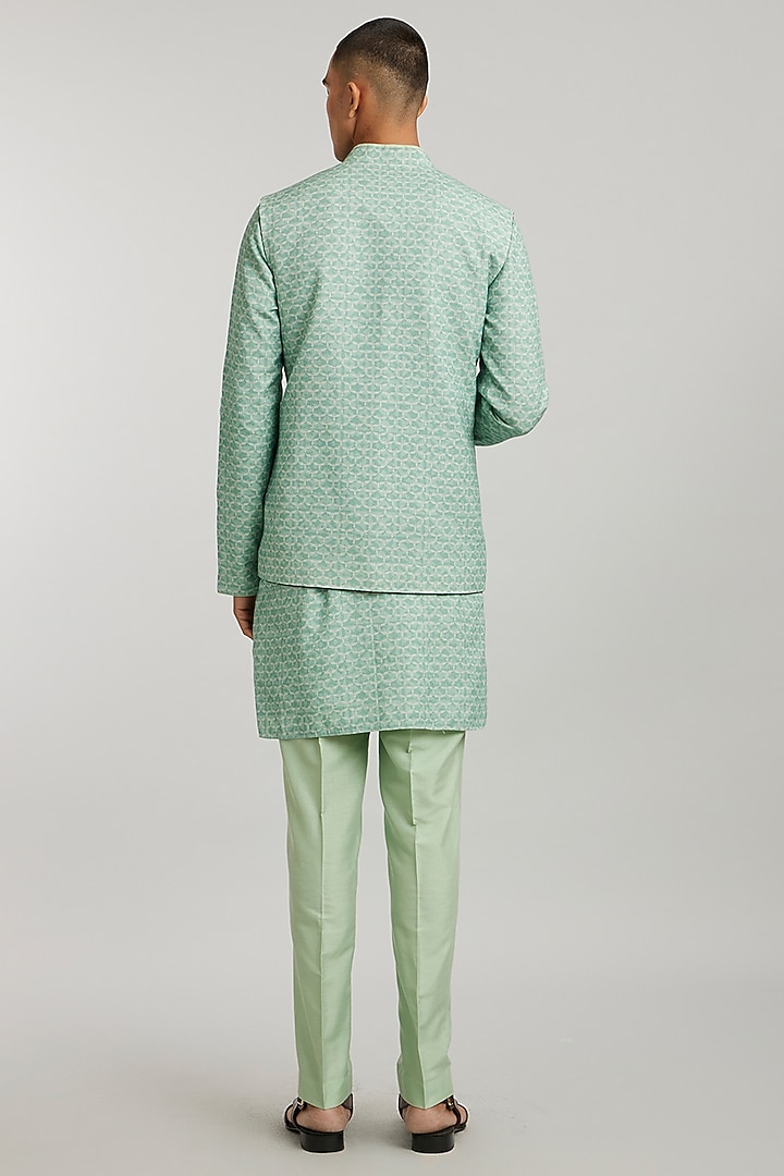Sage Green Textured Cotton Printed Bundi Jacket by Bubber Couture at Pernia's Pop Up Shop