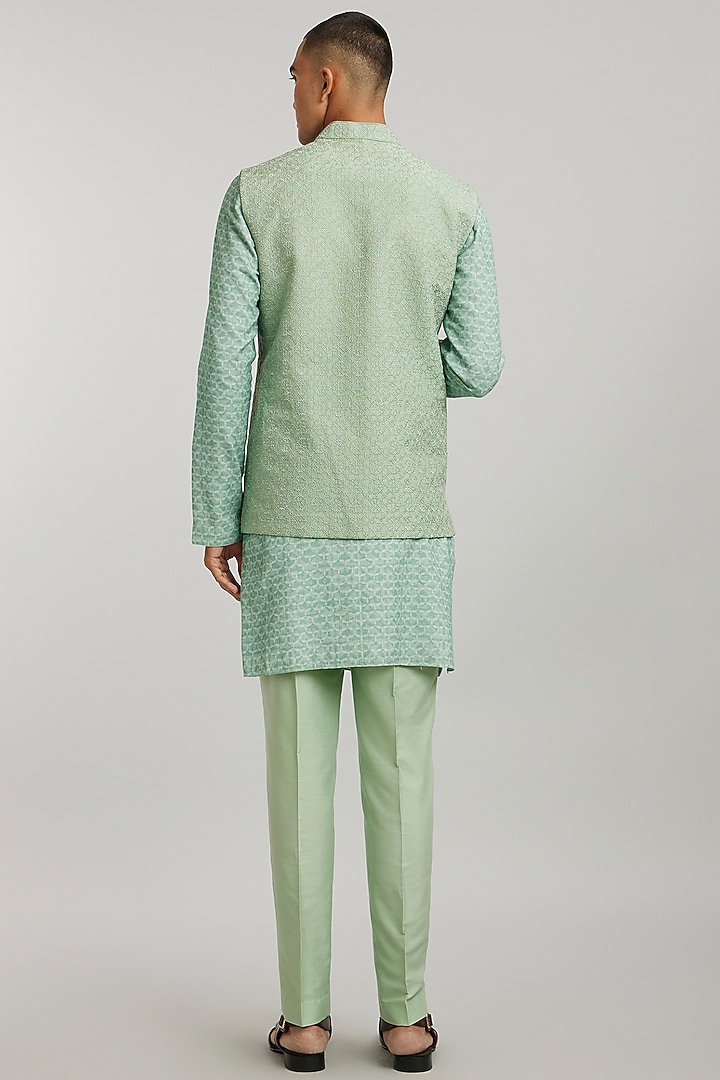 Sage Green Cotton Silk Embroidered Bundi Jacket by Bubber Couture at Pernia's Pop Up Shop