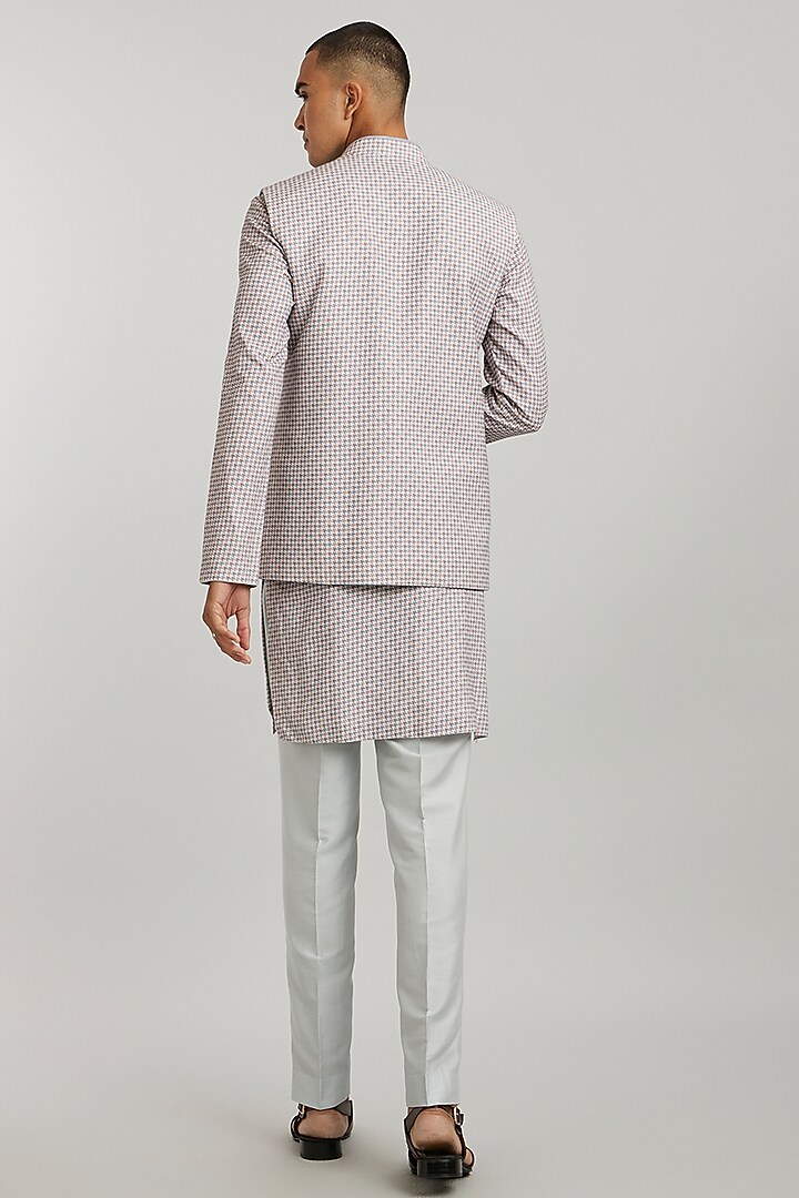 White Textured Cotton Printed Bundi Jacket by Bubber Couture at Pernia's Pop Up Shop