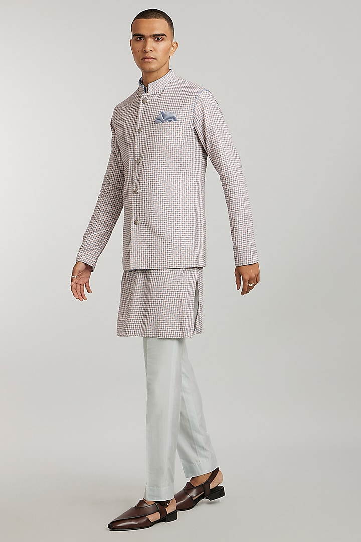 White Textured Cotton Printed Bundi Jacket by Bubber Couture at Pernia's Pop Up Shop