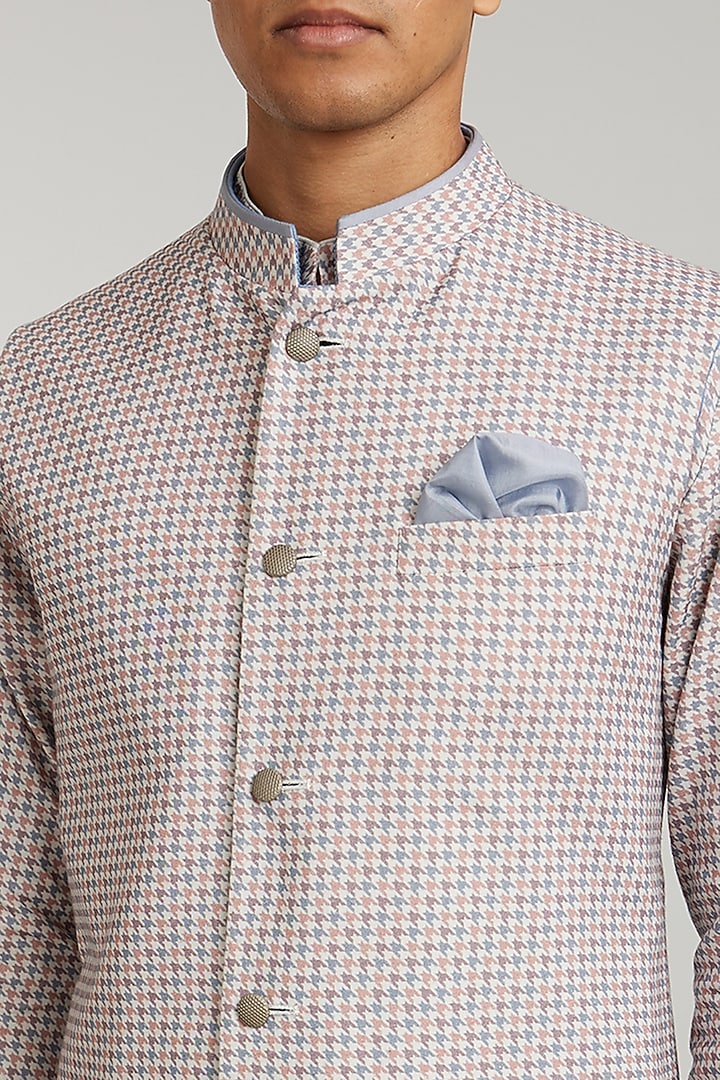 White Textured Cotton Printed Bundi Jacket by Bubber Couture at Pernia's Pop Up Shop