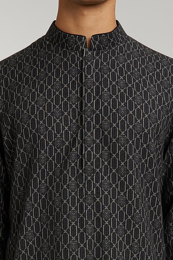 Ebony Textured Cotton Printed Kurta Set by Bubber Couture at Pernia's Pop Up Shop