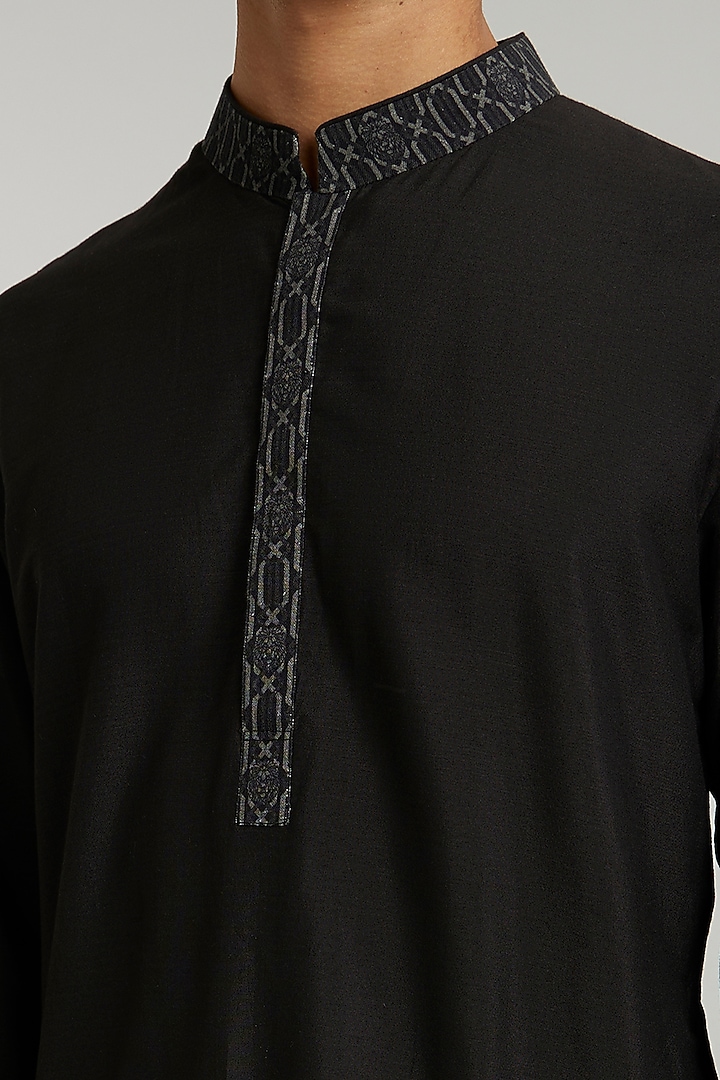 Ebony & Grey Cotton Silk Printed Kurta Set by Bubber Couture at Pernia's Pop Up Shop