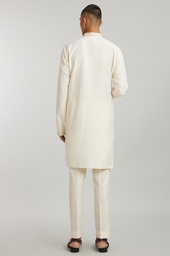 Ivory & Beige Cotton Silk Printed Kurta Set by Bubber Couture at Pernia's Pop Up Shop