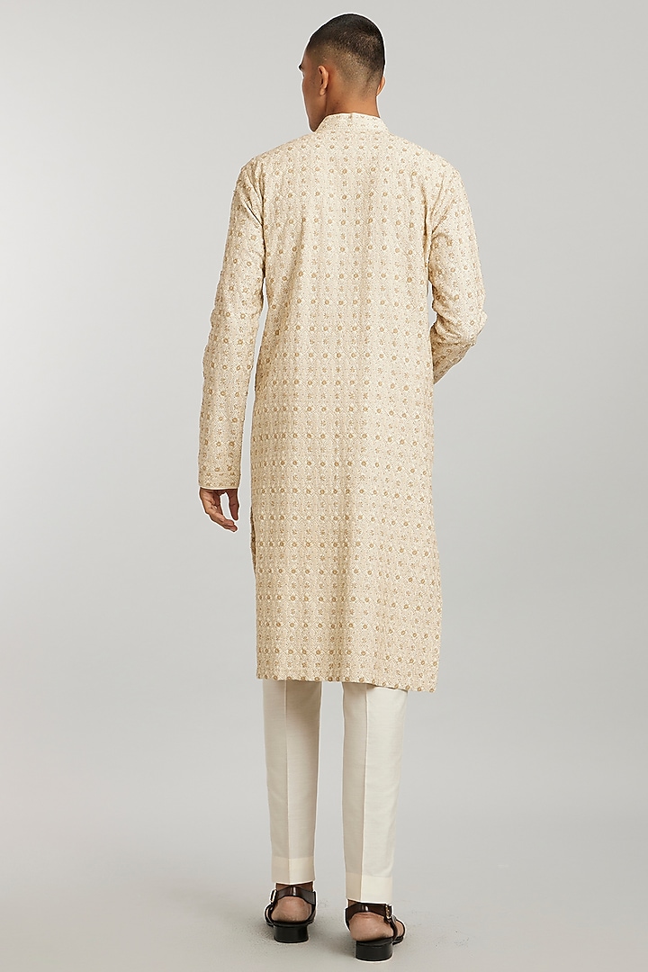 Ecru Cotton Silk Embroidered Kurta Set by Bubber Couture at Pernia's Pop Up Shop