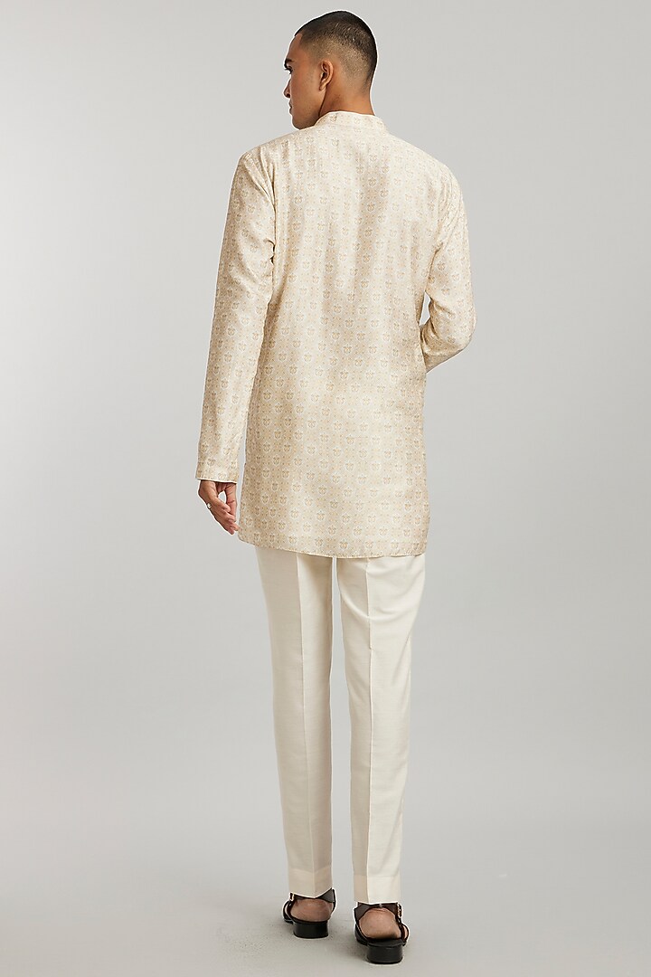 Ivory Flat Raw Silk Printed Kurta Set by Bubber Couture at Pernia's Pop Up Shop