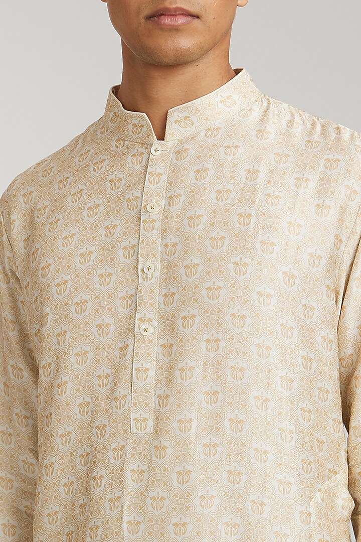 Ivory Flat Raw Silk Printed Kurta Set by Bubber Couture at Pernia's Pop Up Shop