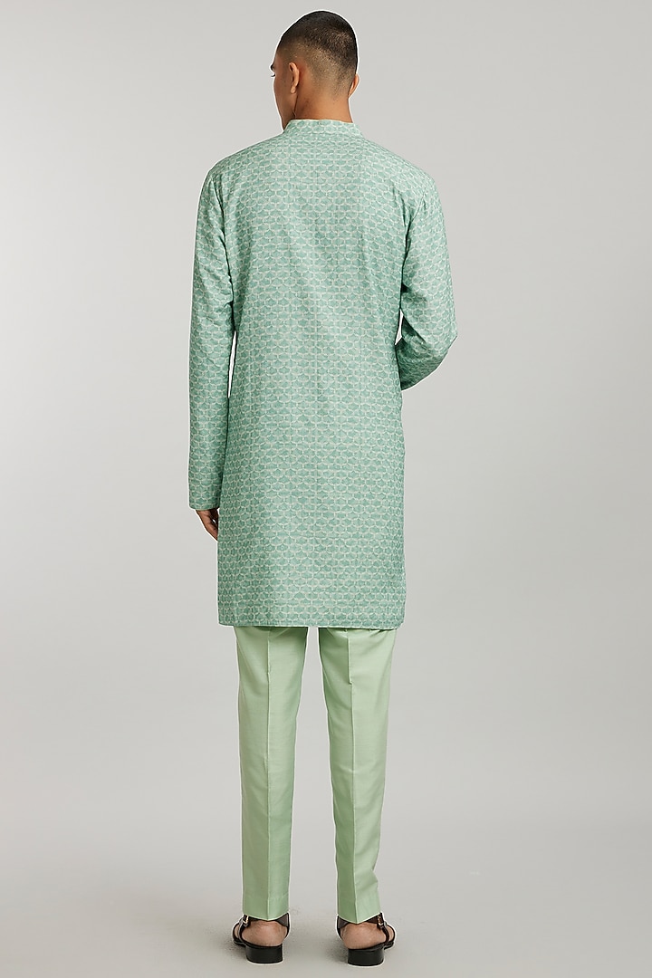 Sage Green Textured Cotton Printed Kurta Set by Bubber Couture at Pernia's Pop Up Shop