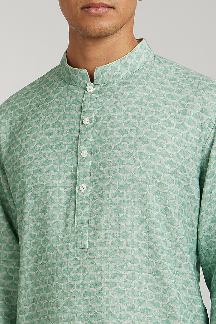 Sage Green Textured Cotton Printed Kurta Set by Bubber Couture at Pernia's Pop Up Shop
