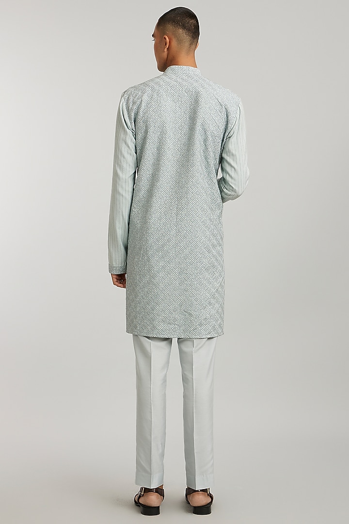 Grey Cotton Silk Embroidered Kurta Set by Bubber Couture at Pernia's Pop Up Shop