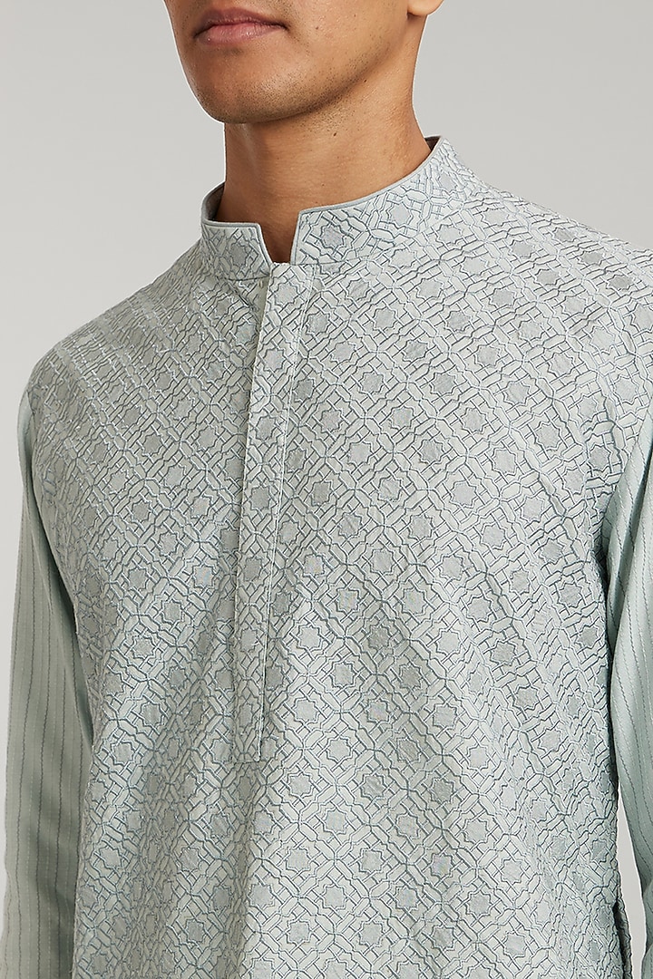 Grey Cotton Silk Embroidered Kurta Set by Bubber Couture at Pernia's Pop Up Shop