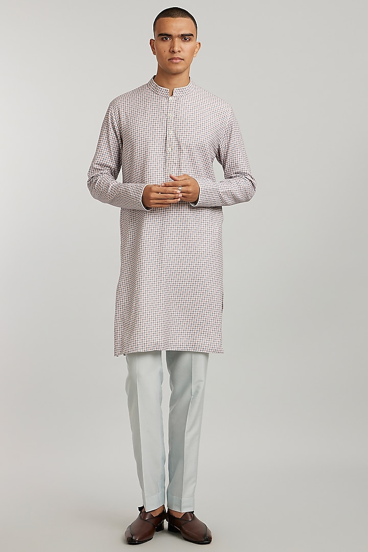 White Textured Cotton Printed Kurta Set by Bubber Couture