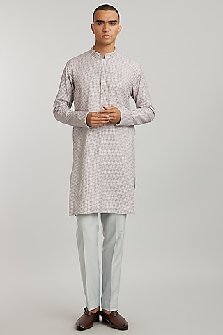 White Textured Cotton Printed Kurta Set by Bubber Couture