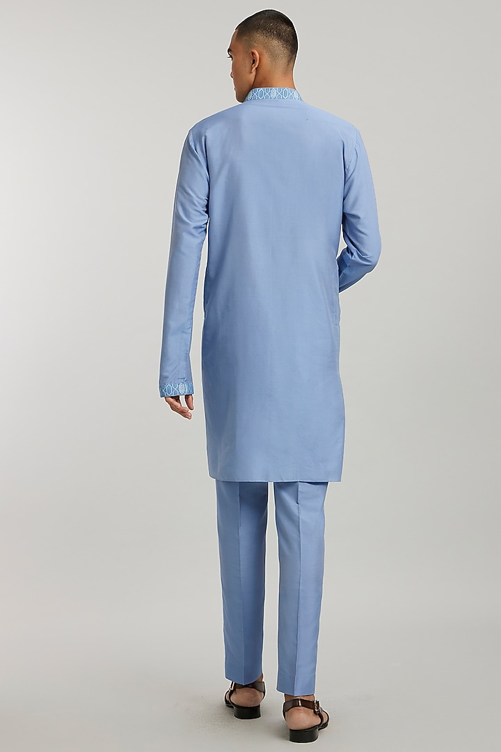 Teal Textured Cotton Printed Kurta Set by Bubber Couture at Pernia's Pop Up Shop