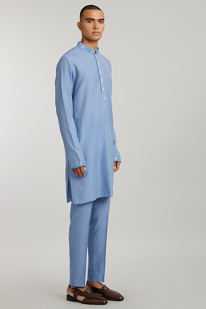 Teal Textured Cotton Printed Kurta Set by Bubber Couture at Pernia's Pop Up Shop