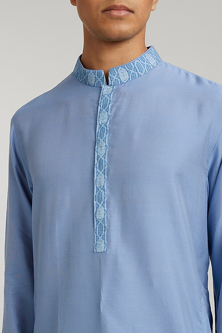 Teal Textured Cotton Printed Kurta Set by Bubber Couture at Pernia's Pop Up Shop