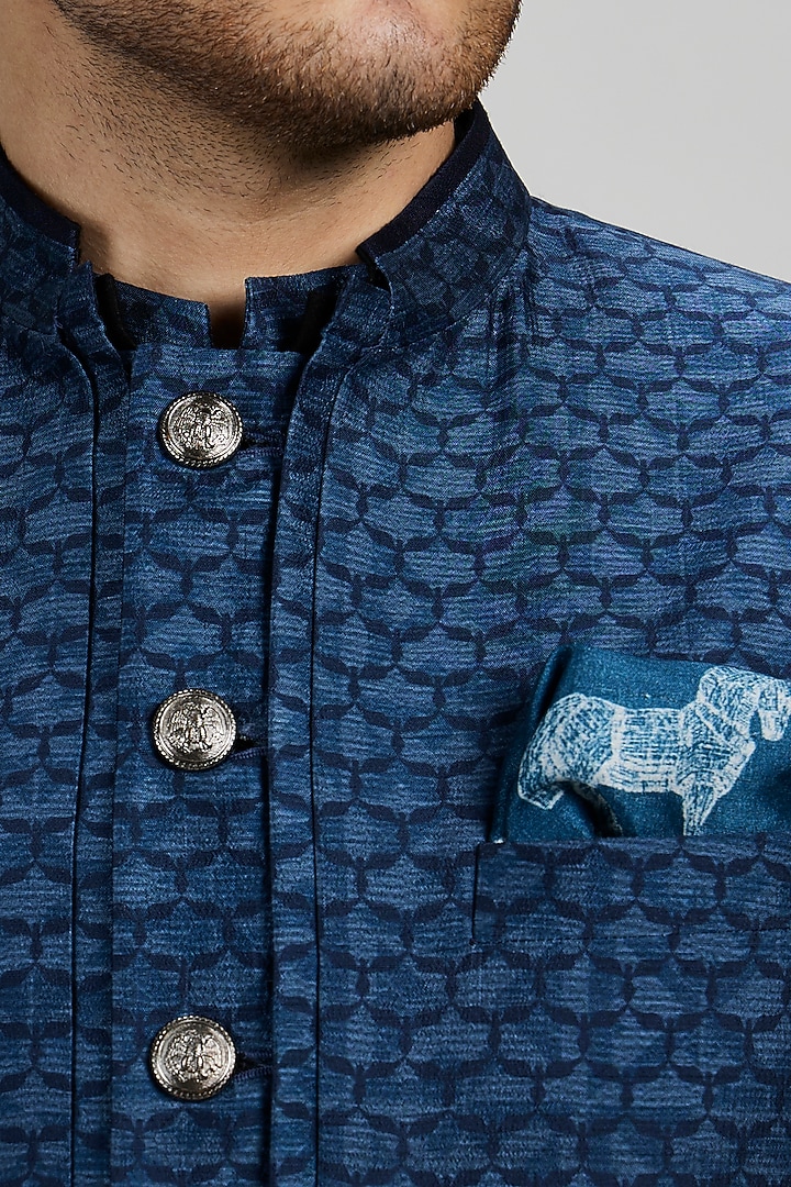 Teal Flat Raw Silk Sleeveless Layered Wedding Sherwani by Bubber Couture at Pernia's Pop Up Shop
