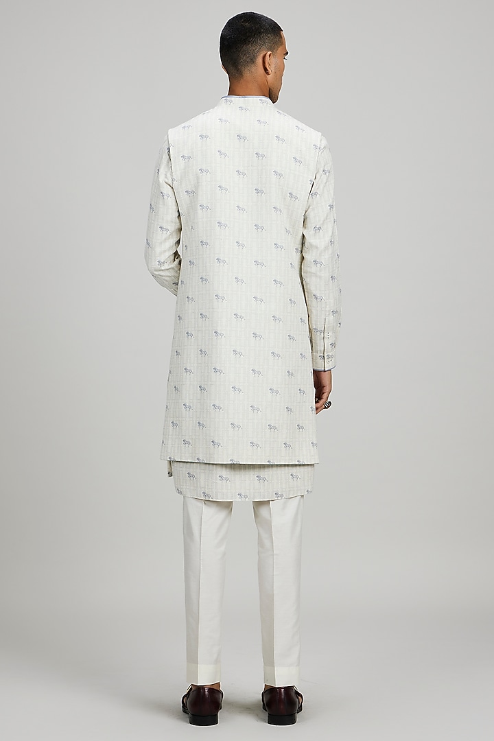 Cream Textured Cotton Sleeveless Wedding Sherwani by Bubber Couture at Pernia's Pop Up Shop