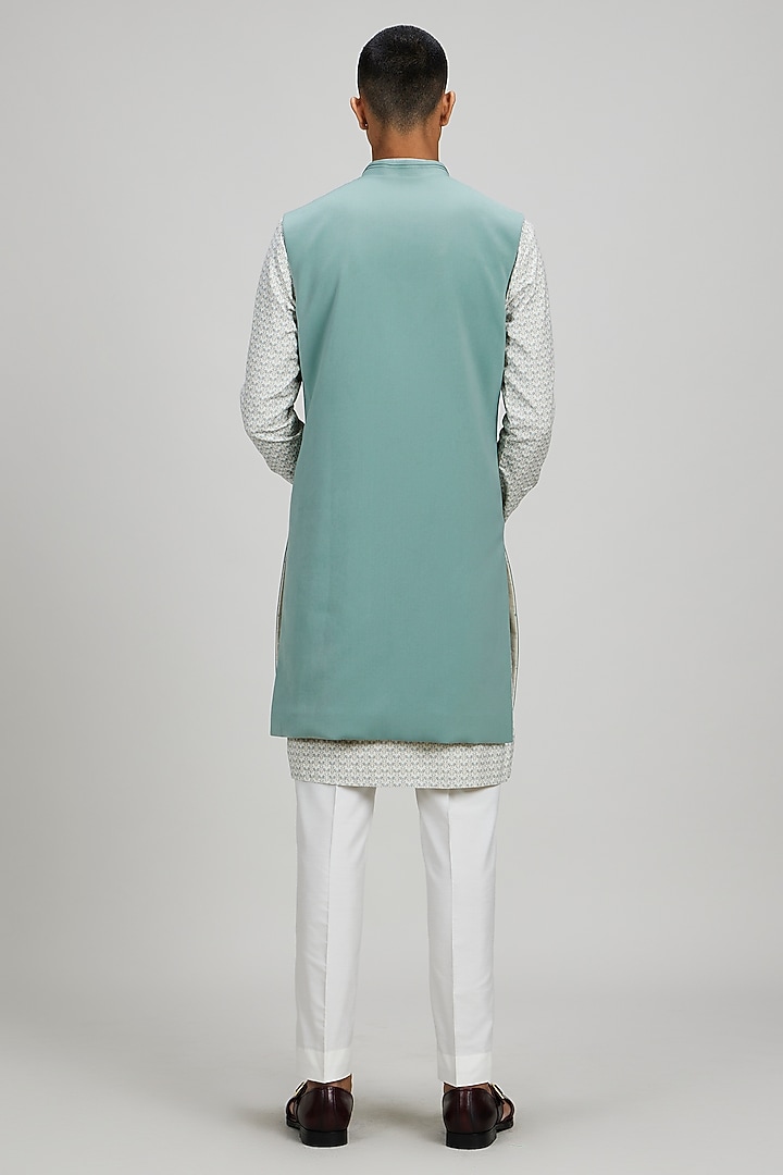Sage Crepe Wool Sleeveless Wedding Sherwani by Bubber Couture at Pernia's Pop Up Shop