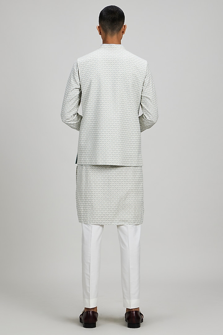 Off-White Textured Cotton Printed Bundi Jacket by Bubber Couture at Pernia's Pop Up Shop