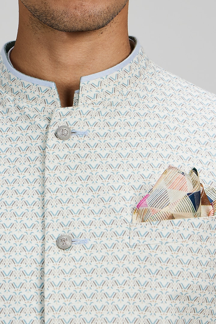 Off-White Textured Cotton Printed Bundi Jacket by Bubber Couture at Pernia's Pop Up Shop