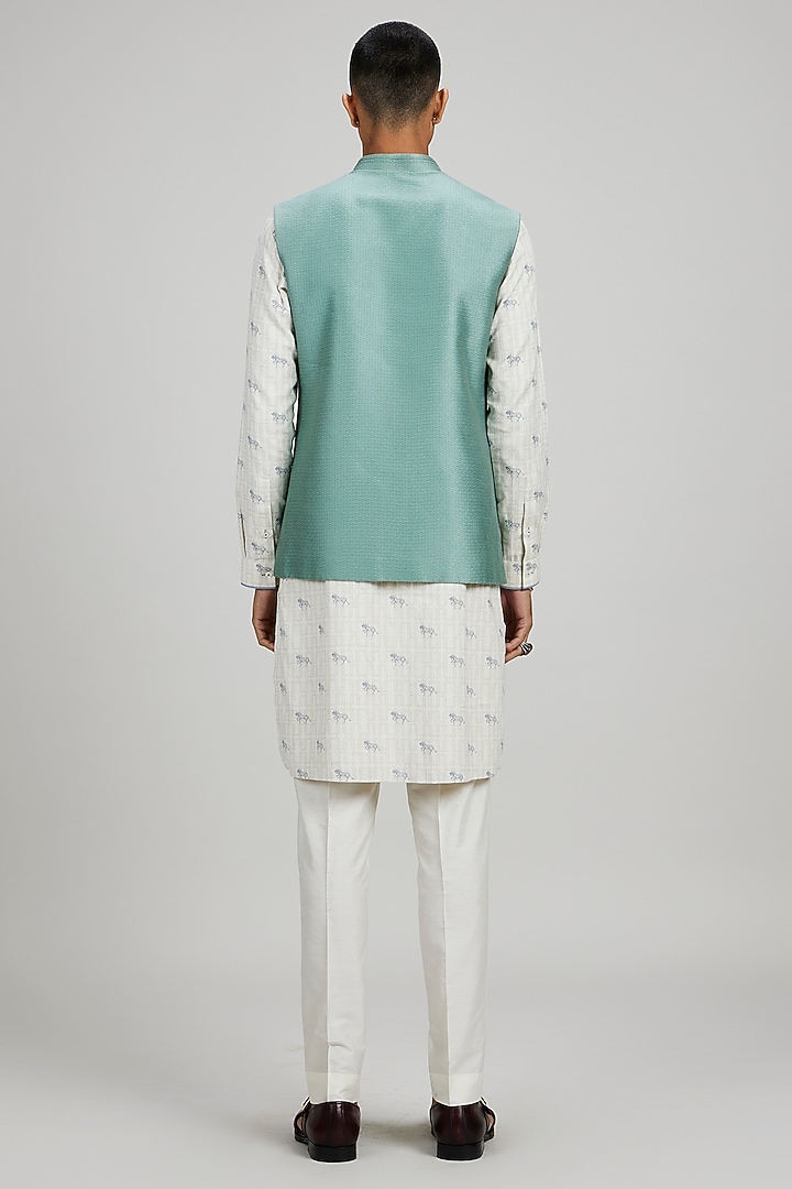 Sage Jacquard Silk Printed Bundi Jacket by Bubber Couture at Pernia's Pop Up Shop