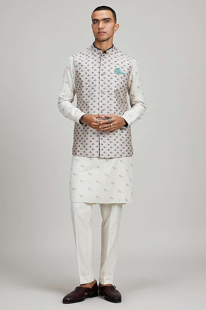 Taupe Textured Cotton Bundi Jacket by Bubber Couture