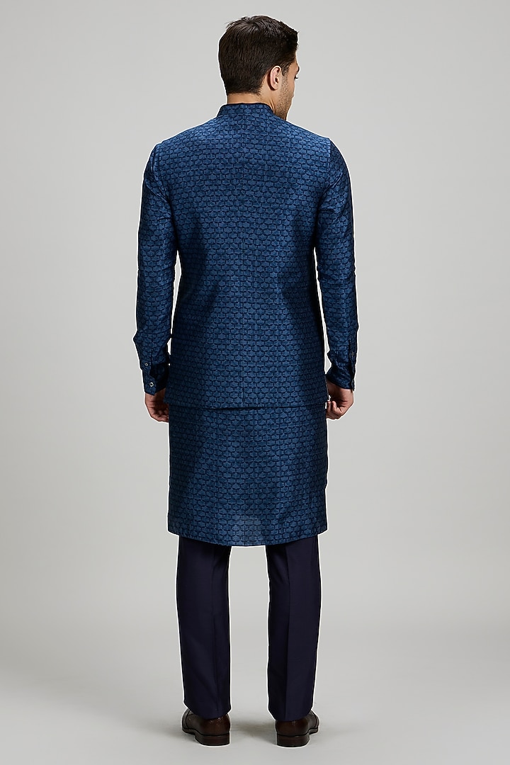 Teal Textured Cotton Printed Bundi Jacket by Bubber Couture at Pernia's Pop Up Shop
