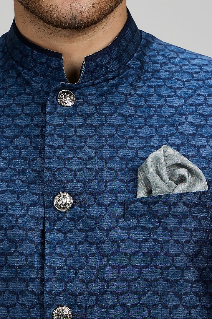 Teal Textured Cotton Printed Bundi Jacket by Bubber Couture at Pernia's Pop Up Shop