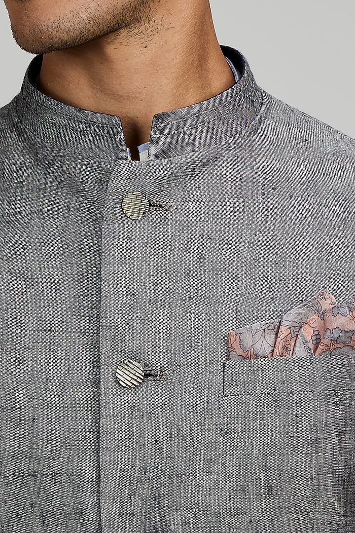 Charcoal Linen Bundi Jacket by Bubber Couture at Pernia's Pop Up Shop