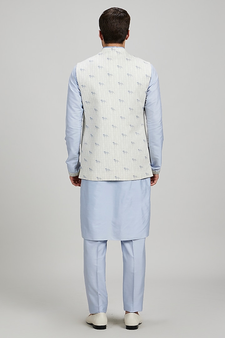 Cream Textured Cotton Bundi Jacket by Bubber Couture at Pernia's Pop Up Shop