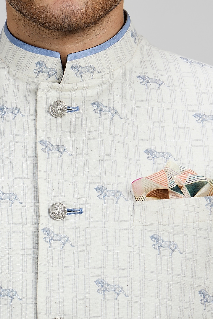 Cream Textured Cotton Bundi Jacket by Bubber Couture at Pernia's Pop Up Shop