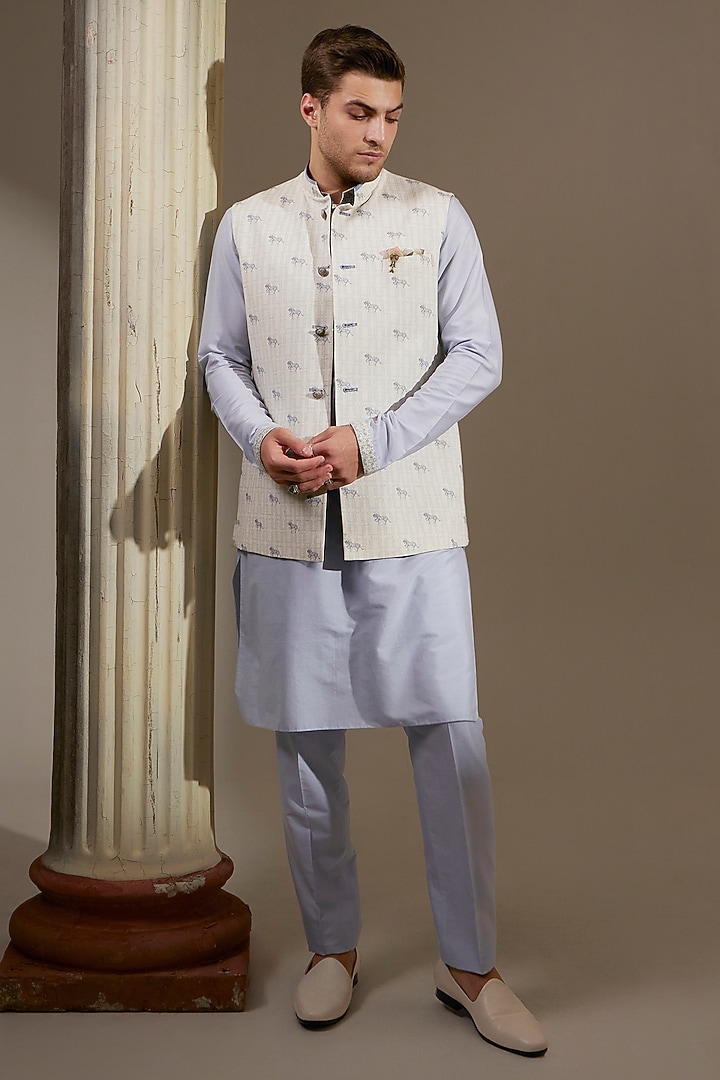 Cream Textured Cotton Bundi Jacket by Bubber Couture at Pernia's Pop Up Shop