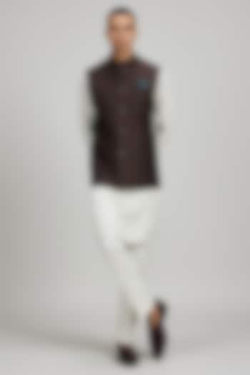 Brown Linen Bundi Jacket by Bubber Couture