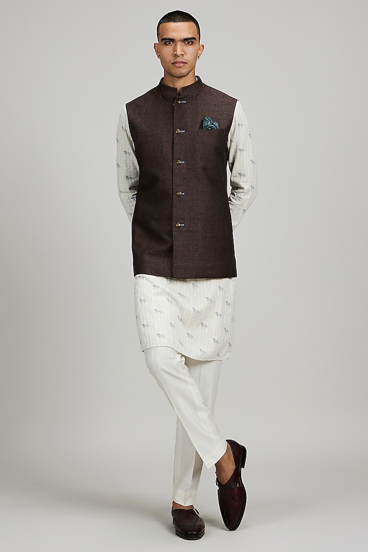 Brown Linen Bundi Jacket by Bubber Couture