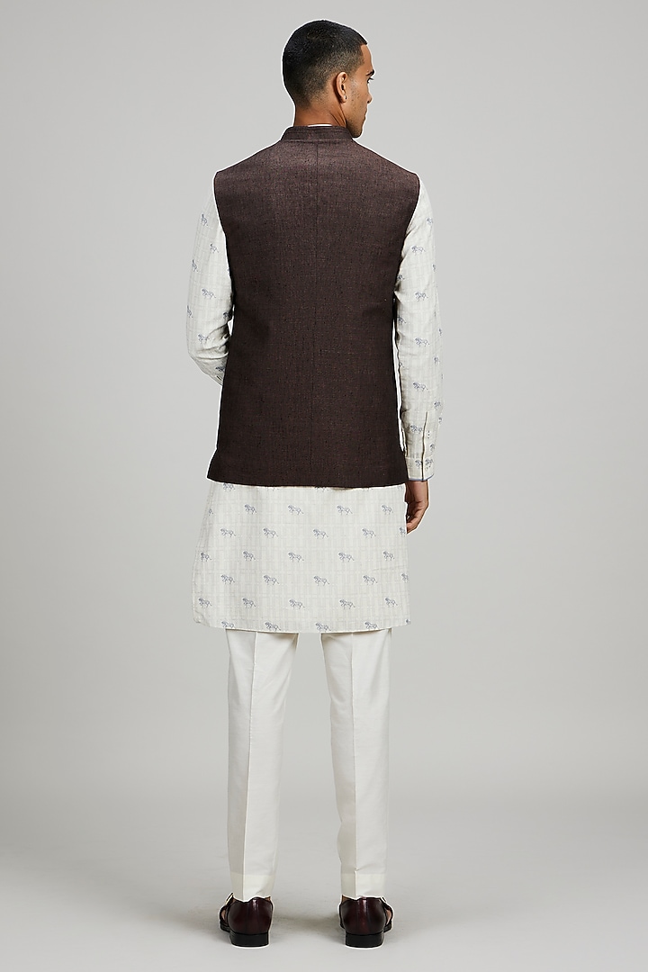 Brown Linen Bundi Jacket by Bubber Couture at Pernia's Pop Up Shop