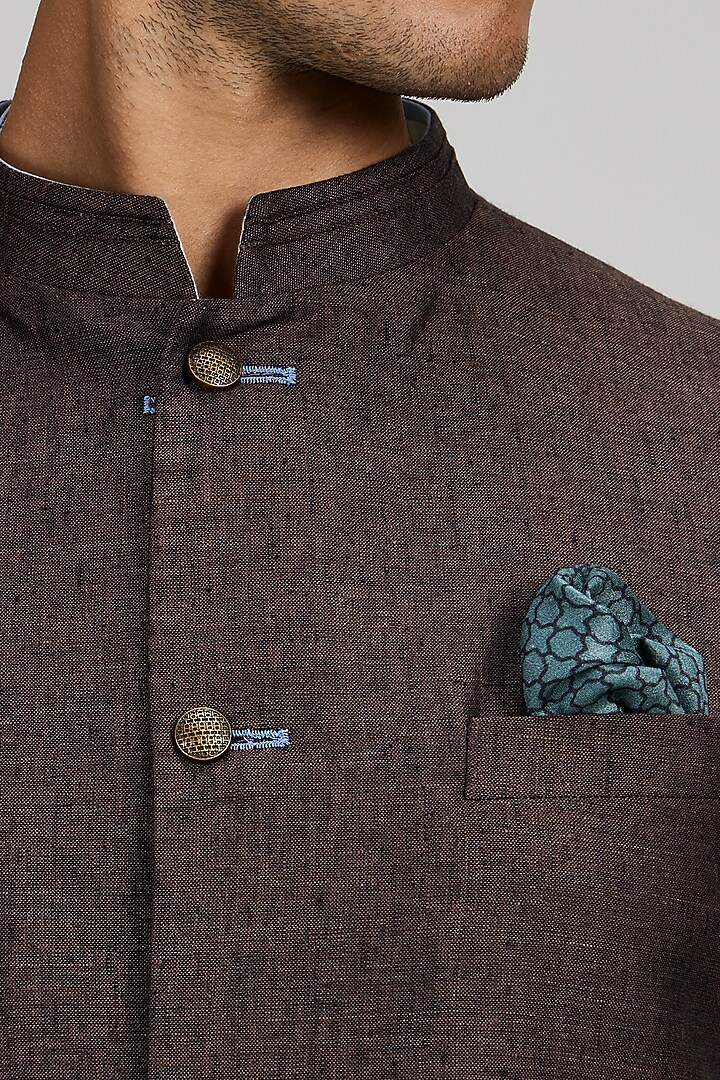 Brown Linen Bundi Jacket by Bubber Couture at Pernia's Pop Up Shop