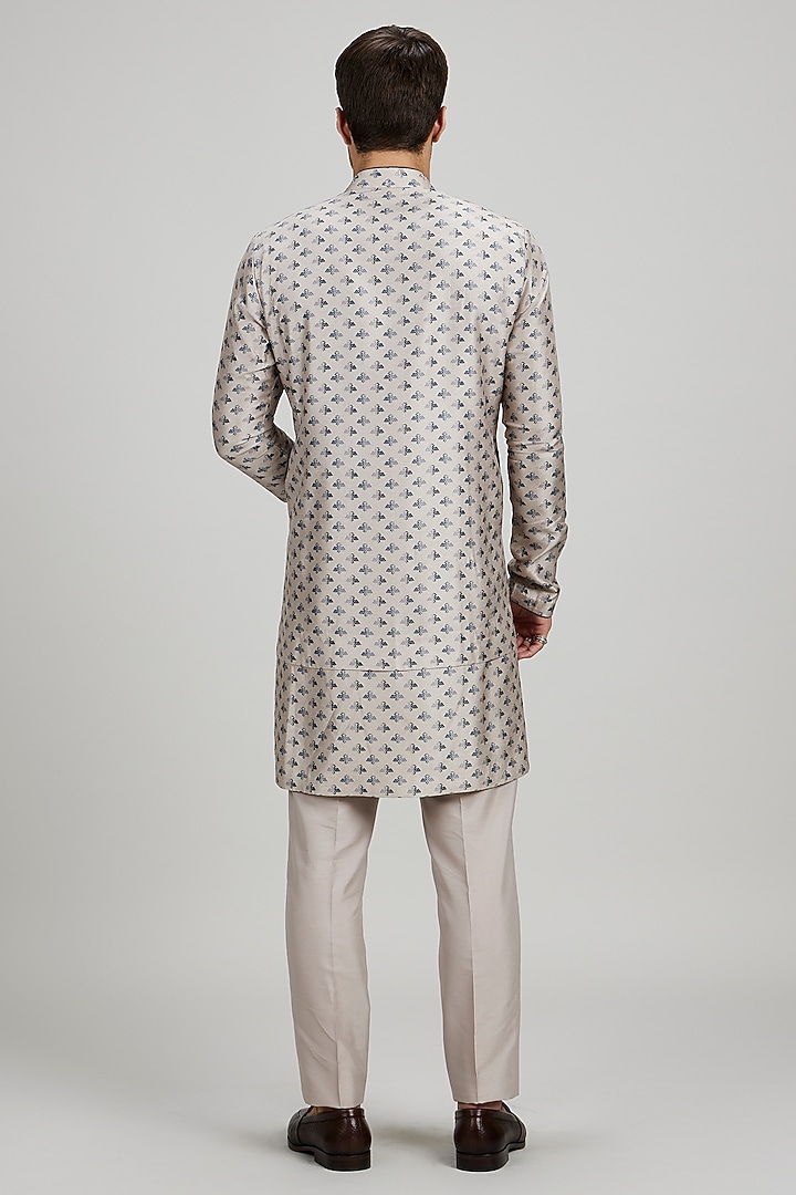 Taupe Textured Cotton Printed Layered Kurta Set by Bubber Couture at Pernia's Pop Up Shop
